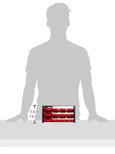Tayg - Estante con clasificador apilable plástico 12 cajones, Color Negro/Rojo, Talla Única