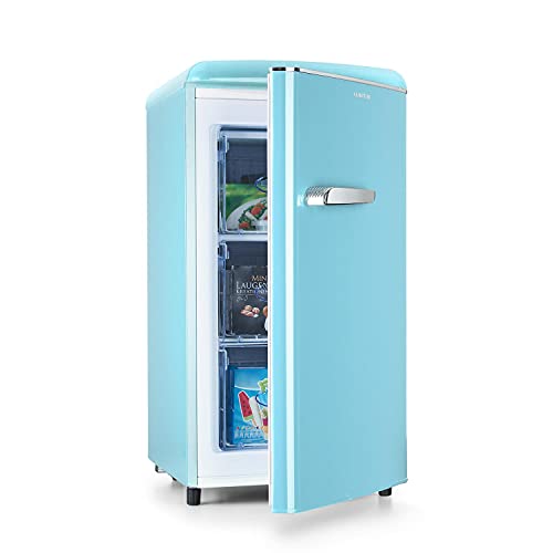 Klarstein Laika - Congelador, Termostato con 5 niveles, Temperaturas de 0 a -18 °C, 3 cajones extraíbles, CEE F, Capacidad de 60 L, Azul