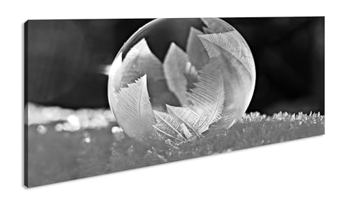 Burbuja de jabón congelada panorámica 100 x 50 cm, efecto: negro/blanco como lienzo, diseño listo enmarcado en marco de madera auténtica, impresión digital de alta calidad con marco