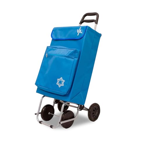 Amig - Carro de la Compra con 4 Ruedas para un Fácil Manejo | Bolsillo Exterior para Congelados | 22 x 40 x 106 cm | Carga Máxima de 15 kg | Capacidad 48 L | Color Azul