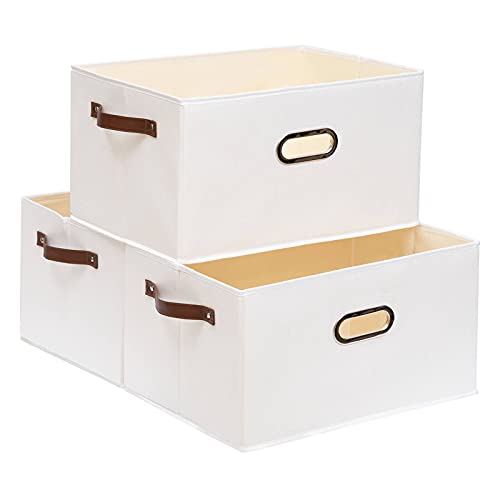 Yawinhe 3 PCS Cajas de almacenaje, Cubos de almacenaje sin tapa, Cajas de Almacenamiento Plegables, Organizador para Juguetes, Libros, Ropa (38x25x21cm, Blanco)