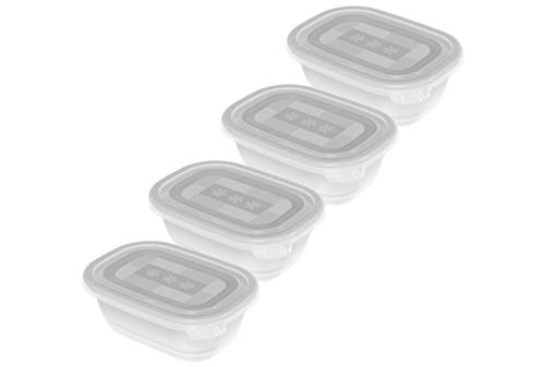 Rotho Freeze Juego de 4 cajas de congelación de 0.5l con tapa, Plástico (PP) sin BPA, transparente, 4 x 0.5l (15.5 x 11.0 x 10.5 cm)