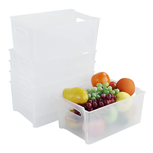 Afromy Juego de 6 cajas de almacenamiento abiertas apilables de plástico para congelador, cestas de almacenamiento para el hogar, caja rectangular, transparente