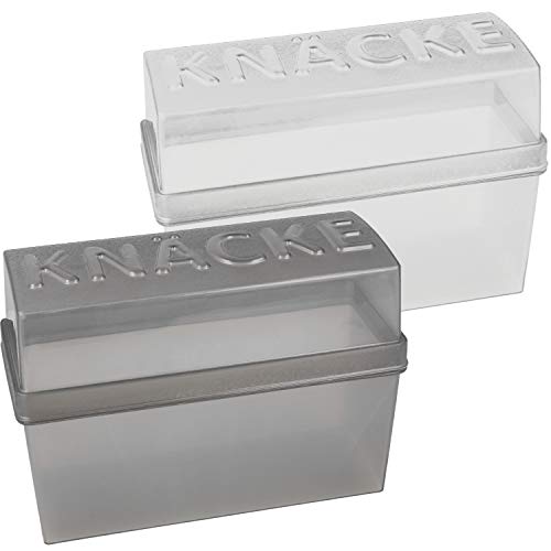com-four® 2x Botes de pan crujiente con tapa - Botes herméticos - Cajas de almacenamiento - Aprox. 20 x 9 x 14 cm (gris + blanco)