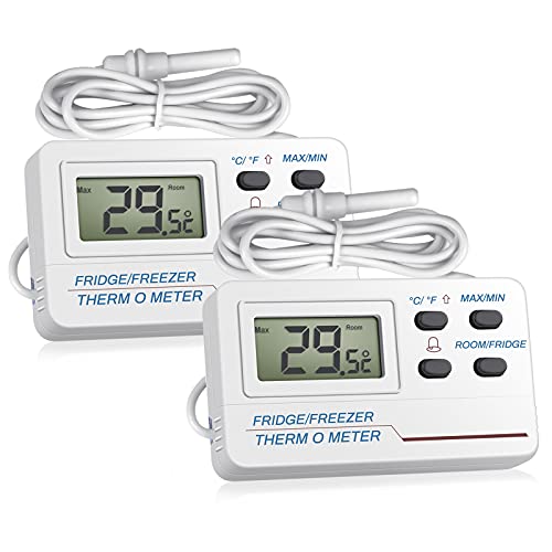 Termómetros para frigorífico，Welltop 2 en 1 s Termómetro de congelador refrigerador para incubadoras con sonda externa Pantalla LCD fácil de leer Función de alarma para barras de cocina (1)