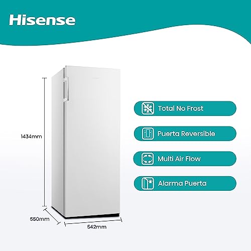 Hisense FV191N4AW1 - Congelador Independiente, Vertical No Frost, 144 cm Alto, Puerta Reversible,Cajón Extra Space, Blanco