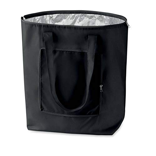 PromotionGift - Nevera plegable reutilizable, bolsa de playa y de compras ligera y duradera, con forro interior de aluminio para una perfecta función de refrigeración- negro