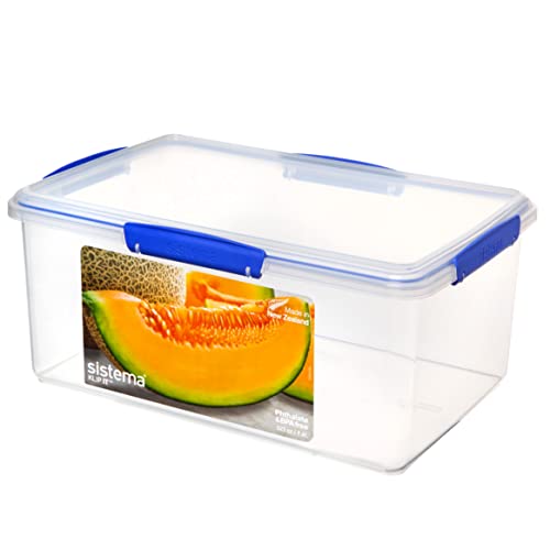 Sistema Contenedor de almacenamiento de alimentos KLIP IT | 9,6 L | Caja de alimentos para refrigerador/congelador apilable y hermética con tapa | plástico sin BPA | clips azules | 1 unidad