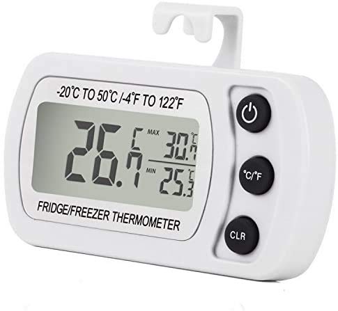Termómetro para frigorífico, impermeable, termómetro para congelador, monitor de temperatura, pantalla LCD fácil de leer con gancho, 1pack, Blanco 4.90watts 3.00volts