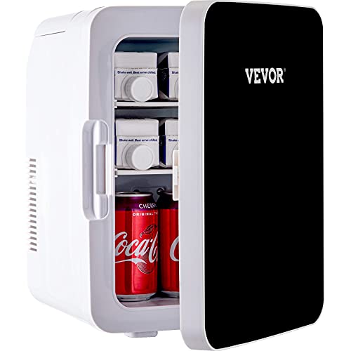 VEVOR Mini Nevera Pequeña Portátil 220V/12V 48W 10L Mini Refrigerador Compacto 26x25x35cm Mini-Frigorífico Portátil Negro con Función de Frío y Calor para Maquillaje Cuidado la Piel Material ABS Coche