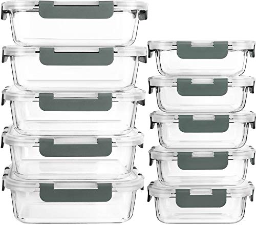 [10 unidades] Recipientes de vidrio con tapas- MCIRCO de almacenamiento de alimentos con tapas de cierre a presión de por vida, horno, congelador y lavavajillas