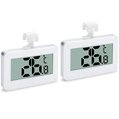 2 unidades de termómetro digital para frigorífico, impermeable, inalámbrico, para congelador, temperatura de -20 a 60 grados, con gancho magnético y gran pantalla LCD para interior/exterior