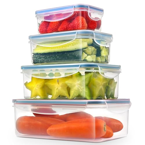 YASHE Envases para Alimentos, 4 Pieza, Recipientes de Plástico Alimento con Tapas Herméticas, a Prueba de Fugas, Aptos para el Congelador, el Microondas y el Lavavajillas, Sin BPA
