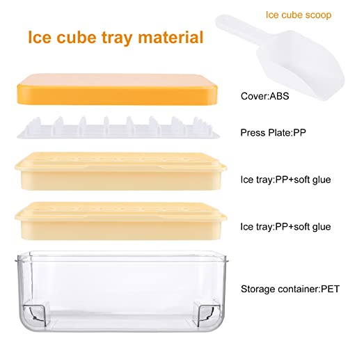 Honeueuen,Bandejas de cubitos de hielo para congelador, bandejas de cubitos de hielo, bandejas de cubitos de hielo para congelador con contenedor, 1 plato de prensa), color amarillo