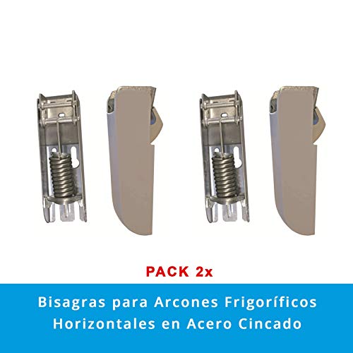 Pack x2 Bisagras con Muelle de 4,5 mm en Acero Cincado para Puerta Superior tipo Arcón o Cofre de congelados | Con embellecedores en poliestireno anti-choque blanco