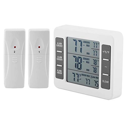 BuyWeek Termómetro para Frigorífico Digital, Termómetro de Congelación de Alarma de Sonido Digital Inalámbrico con Pantalla mínima/máxima de 2 uds.