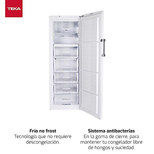 Teka TGF3 270 - Congelador No Frost 250 lts, 1 Puerta, Sistema Antibacterias, Alarma Acústica, Puerta Reversible, Congelación Rápida, 7 Cajones, Color Blanco