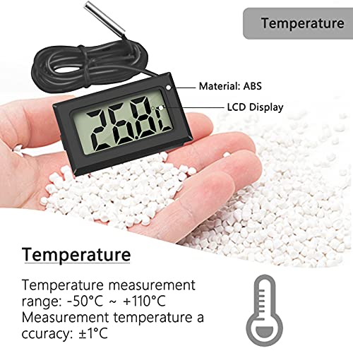 Thlevel Mini Termómetro Digital LCD con Sonda Externa Impermeable para Refrigerador, Congelador, Acuario (4× Negro)
