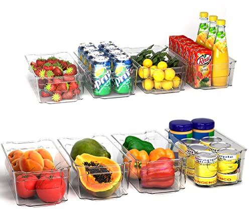 KICHLY Organizadores para la despensa - Juego de 8 -Compartimentos de almacenamiento para la cocina, despensa, armarios, encimeras y refrigerador - sin BPA (Transparente)
