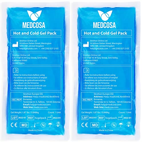 Medcosa - Set de bolsas de gel frío/calor | 2 bolsas de frío flexibles para lesiones deportivas, dolores musculares, ciática, migrañas y mucho más | Compresas de frío/calor reutilizables multifunción