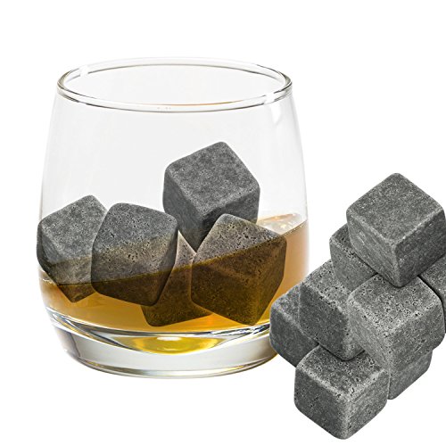 Grenhaven - Set de 9 Cubitos para Enfriar Piedras el Whisky, Whiskey Stones Esteatita Natural, para Enfriar el Whiskey Vino y te sin sobre-enfriarlo ni Diluirl, Incl. Bolsa para Guardarlas – Gris