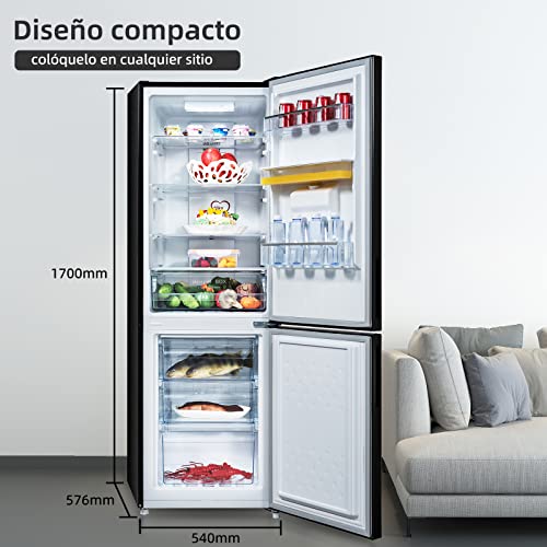 CHIQ FBM228NE4DE frigorífico independiente con congelador, combinación de frigorífico y congelador 231 L, sin escarcha, flujo de aire múltiple, dispensador de agua, 170 cm de alto